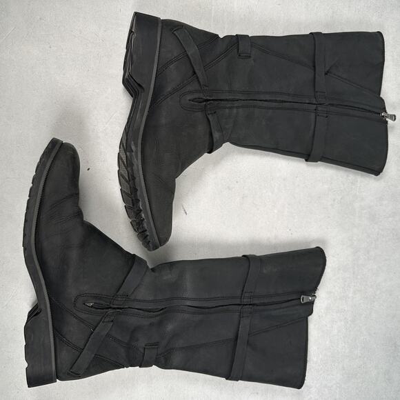 Teva Boots Womens 8 Black Waterproof Leather Tall Side Zip Buckle De La Vina - Picture 6 of 12